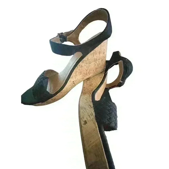 Jellypop women's wedge heels sandals blck strappy size 12 - Picture 1 of 4